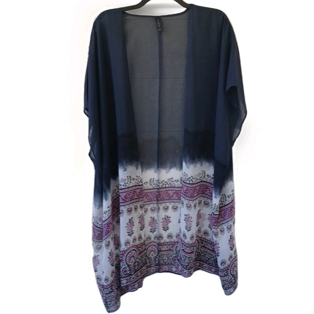 Lane Bryant‎ Black Ombre Floral Paisley Chiffon Kimono Wrap One Size OS